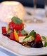 Beetroot textures ... Jannei goats curd cigar, blood orange jelly, grilled local mushroom and confit fennel, by chef Grant Farrant at Como.